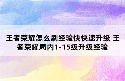 王者荣耀怎么刷经验快快速升级 王者荣耀局内1-15级升级经验